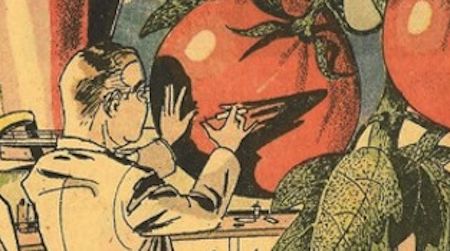 Laboratory technician injects tomatoes on the "factory farm" of the future (1961)