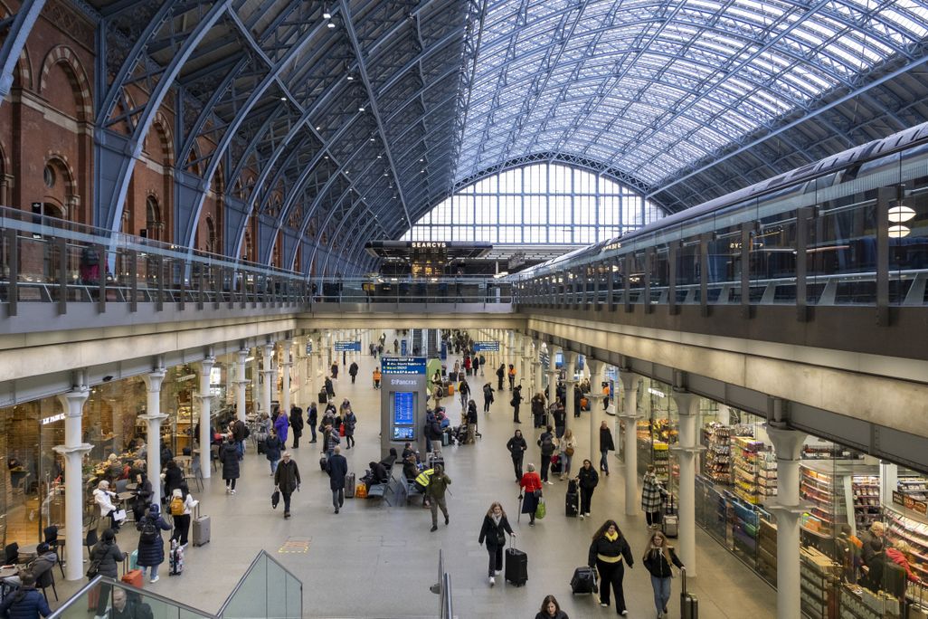 Inside of busy rail station