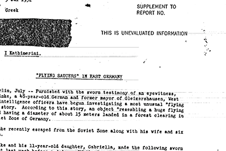 A 1952 report on a flying saucer sighting in East Germany housed in the CIA's recently released archive suggests that the truth is, perhaps, out there. 