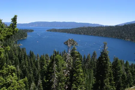 Lake Tahoe&#39;s Emerald Bay is one of the sites where telephone cables were recently removed from.