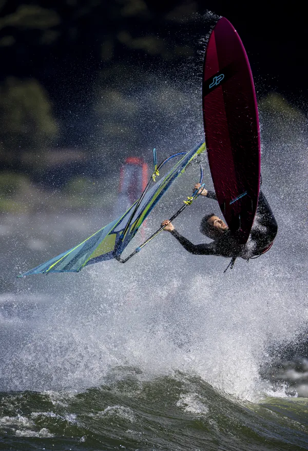 windsurfer Tyson Poor, gets "AIR" at the end of the day, at The Hatchery thumbnail