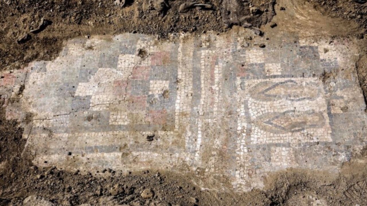 The flip-flop mosaic decorated the floor of a cold pool room in the villa's bath complex