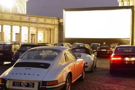 A drive-in with an inflatable movie screen in Brussels, Belgium