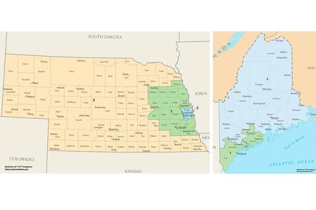 Maine and Nebraska allocate two electoral votes to the statewide winner but allow each congressional district to award one electoral vote to the popular vote winner in their specific locality.