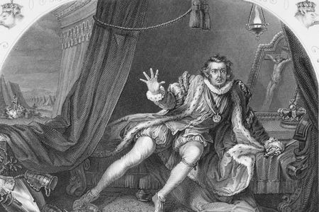 An engraving of "Mr. Garrick" as Richard III in a production of Shakespeare’s play