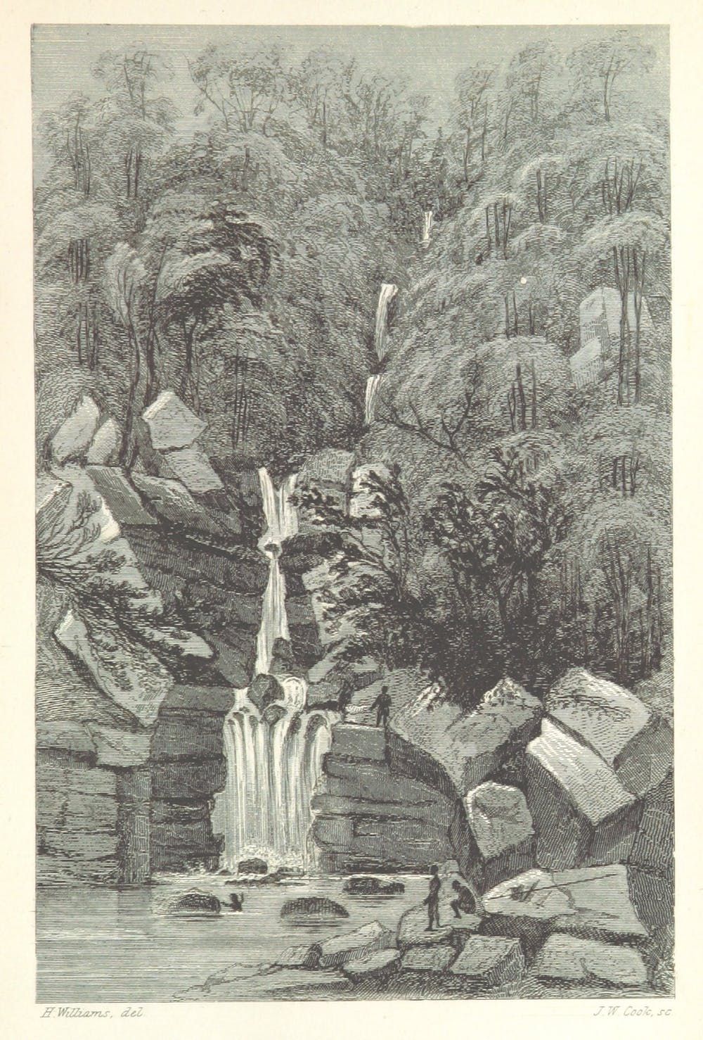 A waterfall in Sarawak.  Hugh Low, 'Sarawak; its inhabitants and productions; being notes during a residence in that country with the Rajah Brooke.'