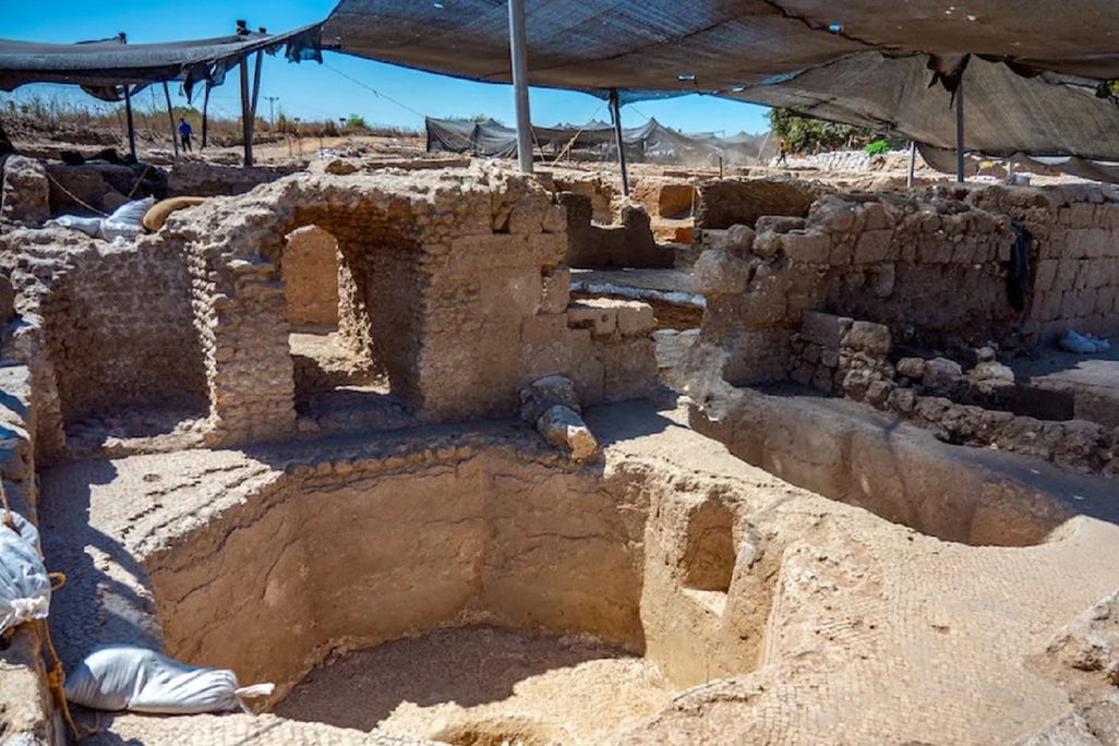 Wine press during excavation