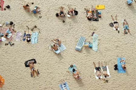 Richard Misrach, Untitled 1132-04, 2004-Misrach says he began to notice how “people group up and leave a sort of comfortable space around them&mdash;something that maybe would only be revealed when you stand back to see it.”