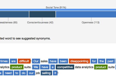 A screenshot of the Tone Analyzer at work