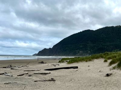 View of Nehalem Beach, where the ship was wrecked, with Neahkahnie Mountain in the distance
