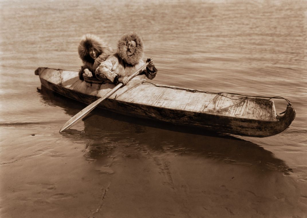 Edward Sherriff Curtis and his daughter Beth pose in a kayak