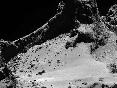 Part of the comet's smaller lobe from about 8 km above the surface