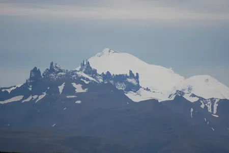 A view of the Aghileen Pinnacles & Pavlof Volcano from the Izembek National Wildlife Refuge.