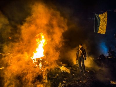 Protestor at the barricades in the Ukraine, back in January