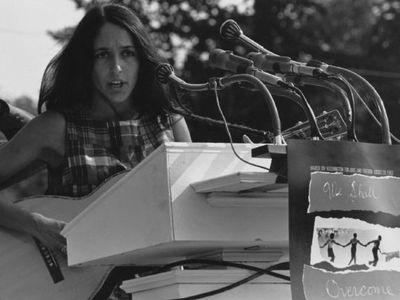 Joan Baez during the Civil Rights March on Washington, D.C. in 1963.