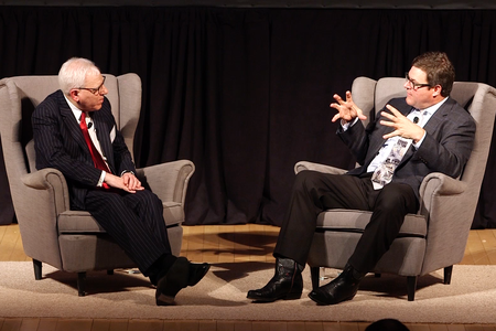 Philanthropist David M. Rubenstein (left) in conversation with National Museum of Natural History Kirk Johnson.