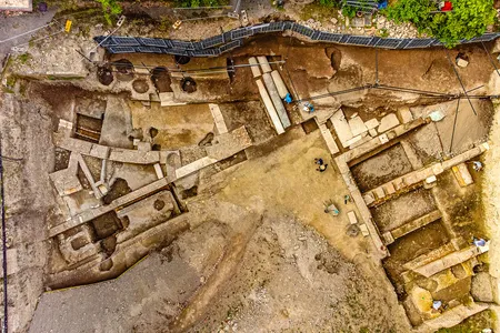 An aerial view of the excavation site, where archaeologists found what they think are the ruins of Emperor Nero&#39;s theater