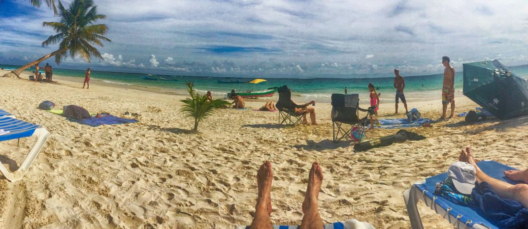 Laying out at the beach, a panoramic view