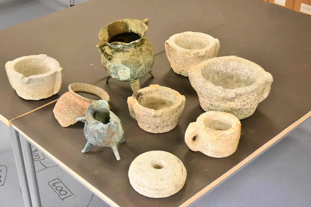 Cooking pots, mugs and other kitchenware found in the wreck