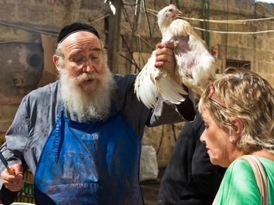 Kapparot for penance and purification at Mahane Yehuda Market, Jerusalem, Israel.