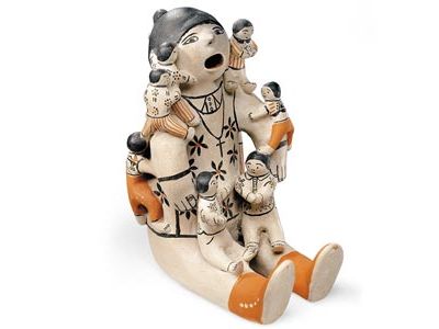 See Helen Cordero's Storyteller figure is among the works in the "Small Spirits" exhibit at the American Indian Museum's Heye Center in New York until February 19, 2012.