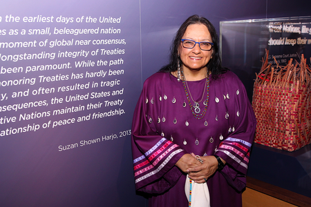 Suzan Shown Harjo (Cheyenne and Hodulgee Muscogee) at the opening of the exhibition 