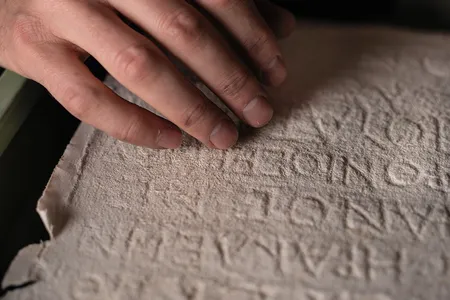 A copy of a Greek inscription, made by laying wet paper or plaster over carved stone to create a mirror-image impression.