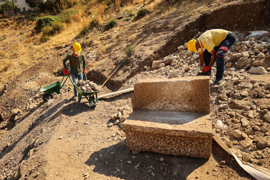 Inscribed stone seat found in Pergamon amphitheater