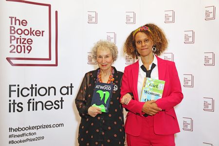 Joint winners Margaret Atwood and Bernardine Evaristo attend the 2019 Booker Prize Winner Announcement at the Guildhall in London