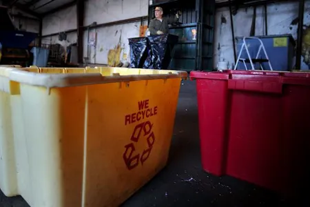 Recycling bins at the Whiteman Recycling Center in Montana.