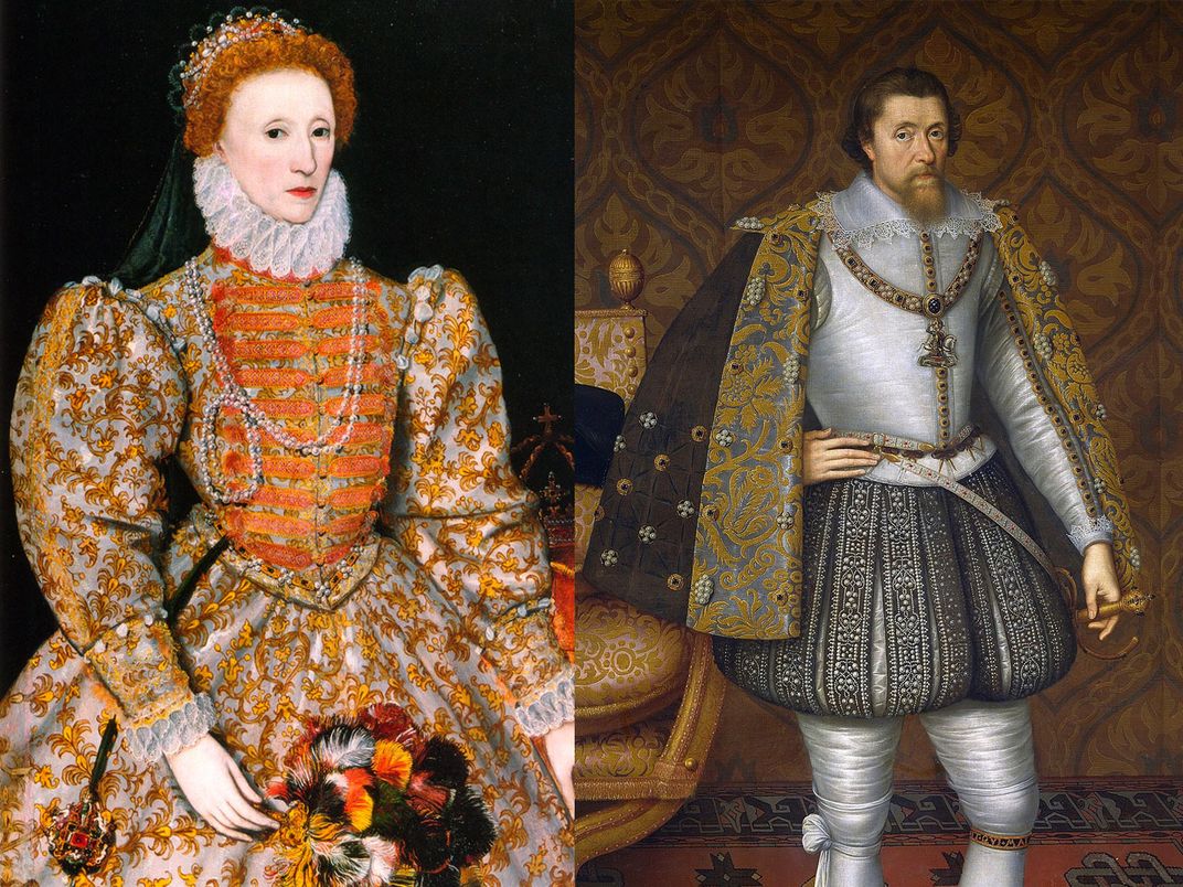 Elizabeth I (left) and James VI of Scotland and I of England (right)
