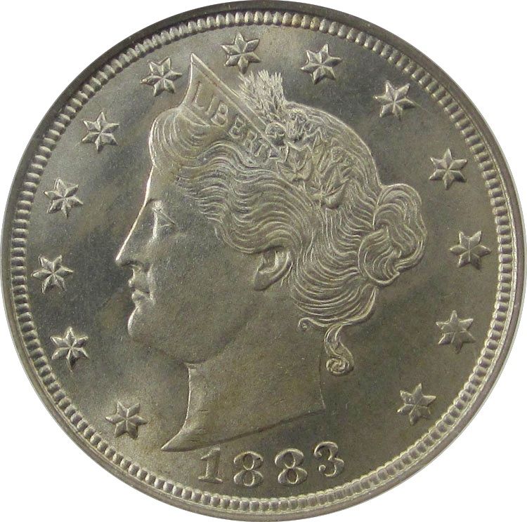 A Liberty Head nickel from 1883