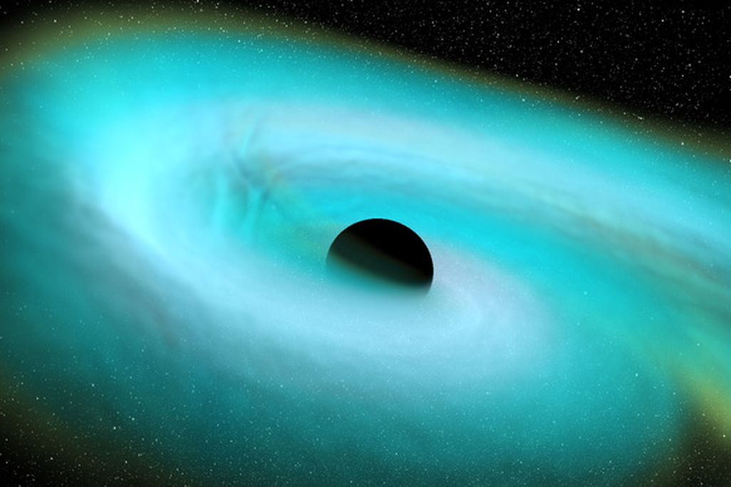 A image of a simulation of a black hole merging with a neutron star