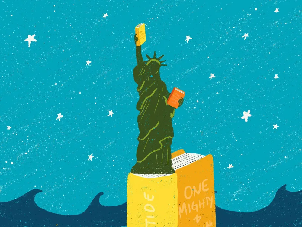 Statue of Liberty holding books illustration