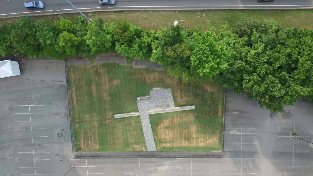 Aerial view of the Lumpkin's Jail site today