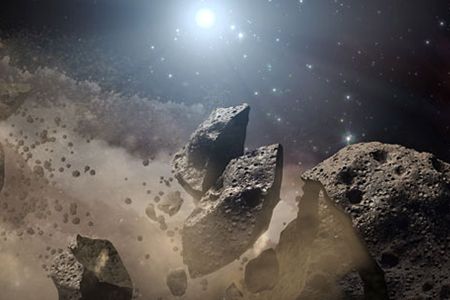 Artist’s conception of a broken-up asteroid