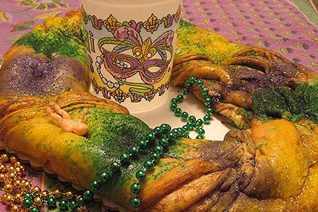 The king cake—with the ensconced plastic baby—is the classic Mardi Gras dessert.