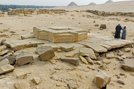 The team found traces of an earlier temple beneath the famed sun temple of Nyuserra (pictured).