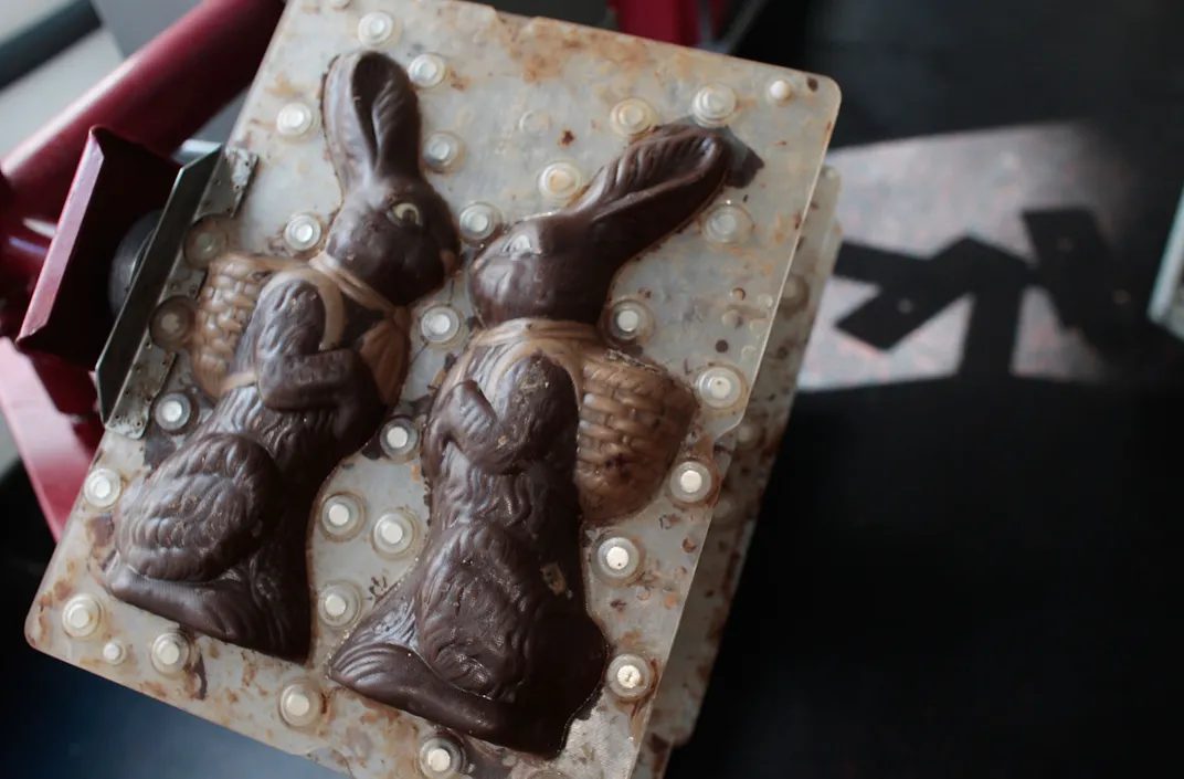 A mold for chocolate bunnies in New York City's Jacques Torres Chocolate, April 9, 2009