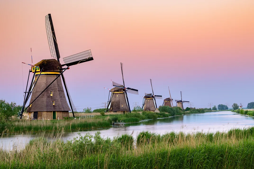Windmills along the canal in Kinderdijk. Credit: AMA Waterways