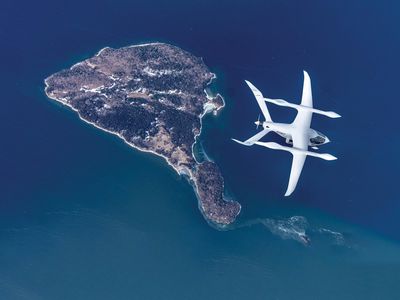 ALIA 250 flying over island