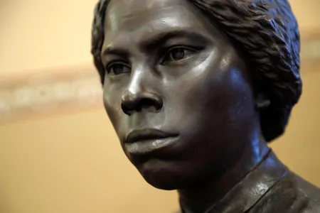 A bronze statue of abolitionist Harriet Tubman is seen during a private viewing ahead of its unveiling at the Maryland State House, Monday, Feb. 10, 2020, in Annapolis.
