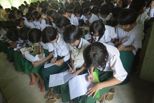 Myanmar students at a school. thumbnail
