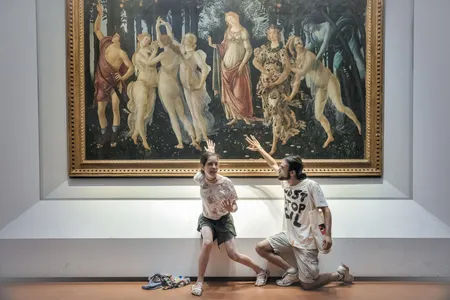 In July, protesters from Ultima Generazione glue their hands to the glass covering of Sandro Botticelli's Primavera.