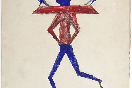 Traylor's works (above: Man with Yoke, detail) are drawing fans worldwide for their exuberant modern composition and design. 