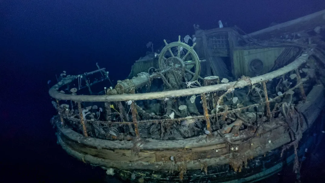 Stern of Endurance ship submerged underwater