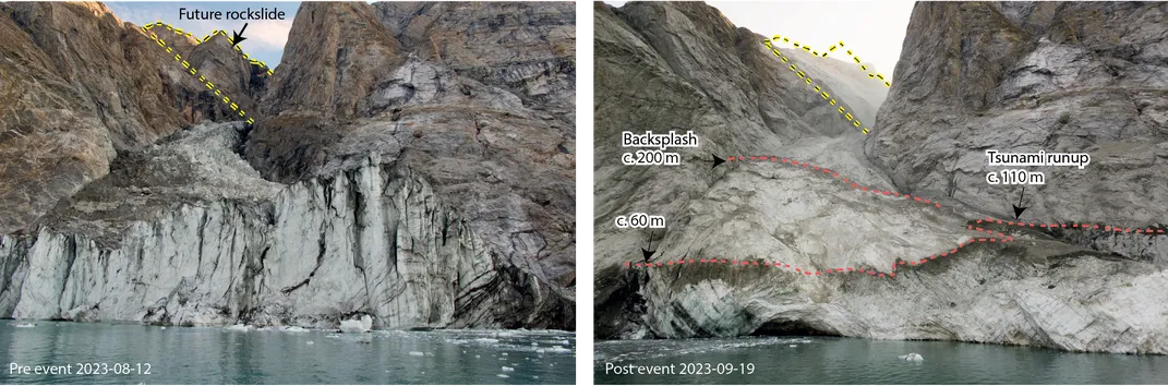 the mountain before and after landslide