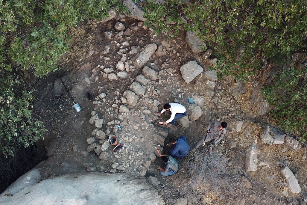 Aerial view of the perimeter wall at the entrance to Rabana valley