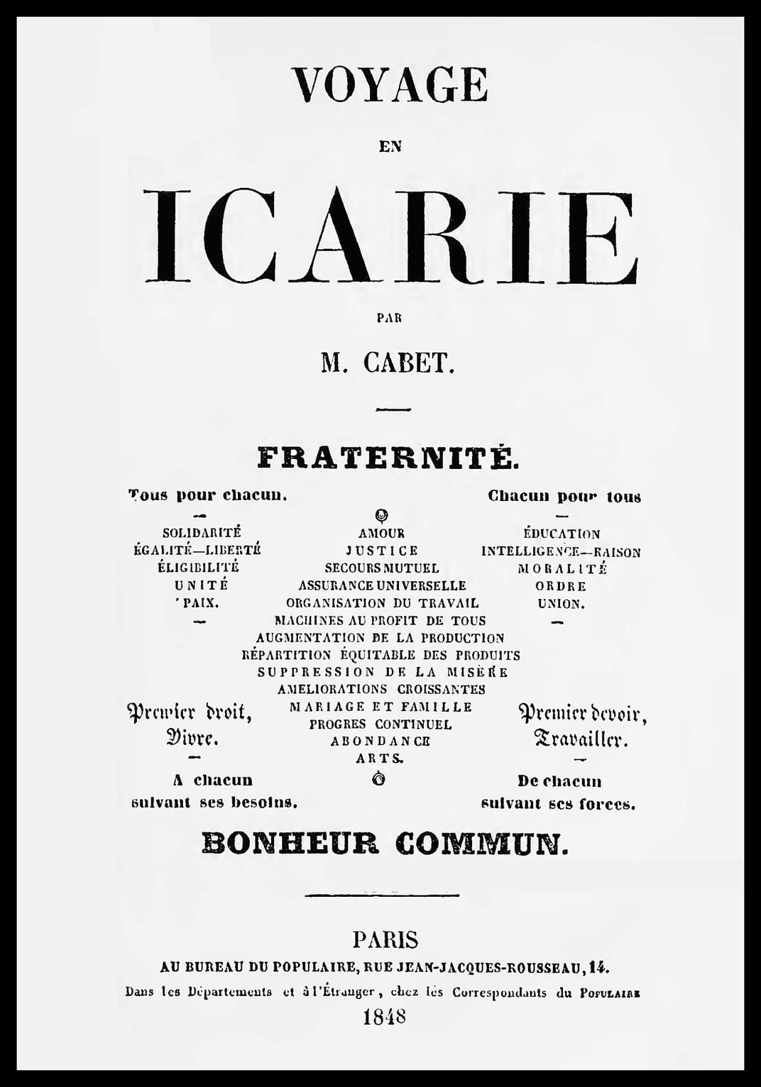 Title page of the 1848 edition of Voyage en Icarie​​​​​​​