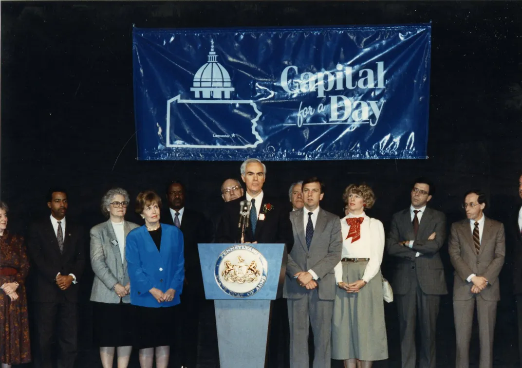 Pennsylvania Governor Bob Casey visited Lancaster during its 1990 Capital for a Day celebration.